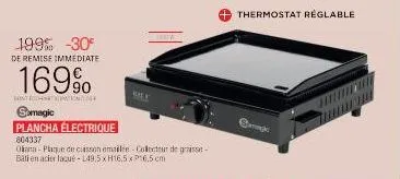 199% -30°  de remise immediate  169%  nationco  samagic  plancha électrique  804337  oina- plaque de cuisson emailee collecteur de graisse-bati en acier laqué-l49.5 x h16,5 x p16,5 cm  + thermostat ré