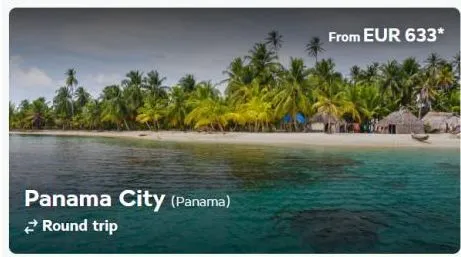 panama city (panama) round trip  from eur 633* 