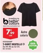 investing in better cotton  799  c  autre coloris  up2fashion t-shirt dentelle o du 44-46 au 52-54. fr. 5010383  100%  coton 