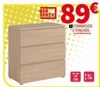 Bhd 89€  COMMODE 3 TIROIRS  77 CM  82  CM 