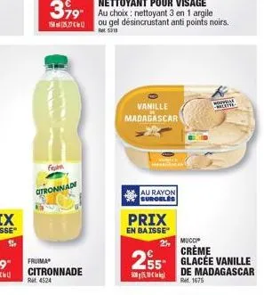 379 155  fem  citronnade  citronnade rm 4524  vanille madagascar  au rayon surgeles  prix  en baisse  nouveial aletse  mucci  crème  255 glacée vanille  500  de madagascar rm. 1675 