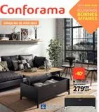 Conforama  JUSQU'AU 30 JUIN 2023  5  AS  ME  M  0 FRANCE  Plateau relevable pour une utilisation en table de repas  Grand coffre de rangemente  SPÉCIAL BEAUX JOURS  ÉCLOSION DE BONNES AFFAIRES  -40€   offre sur Conforama