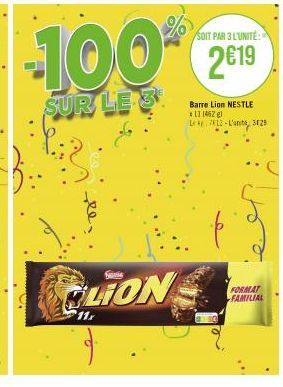 GLION  11x  Barre Lion NESTLE 111462 gl  L 7612-L'anit, 3829  FORMAT FAMILIAL 