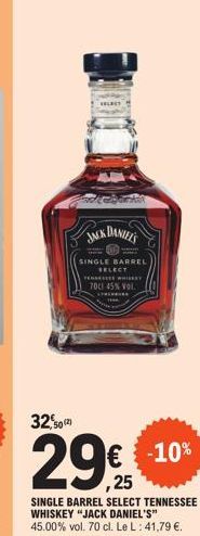 50 (2)  JACK DANIEL'S  SINGLE BARREL  TENNESSEE WHISKEY 700 45% VOL.  SPRIN  € -10% ,25  SINGLE BARREL SELECT TENNESSEE WHISKEY "JACK DANIEL'S" 45.00% vol. 70 cl. Le L: 41,79 €.  SELECT 