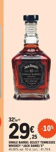 50 (2)  jack daniel's  single barrel  tennessee whiskey 700 45% vol.  sprin  € -10% ,25  single barrel select tennessee whiskey "jack daniel's" 45.00% vol. 70 cl. le l: 41,79 €.  select 