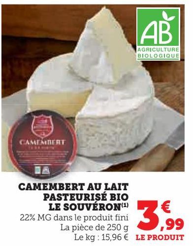 CAMEMBERT AU LAIT PASTEURISÉ BIO LE SOUVÉRON