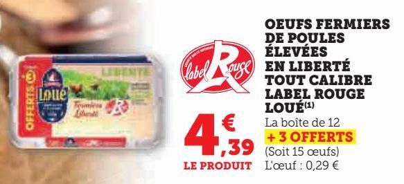 OEUFS FERMIERS DE POULES ÉLEVÉES EN LIBERTÉ TOUT CALIBRE LABEL ROUGE LOUÉ