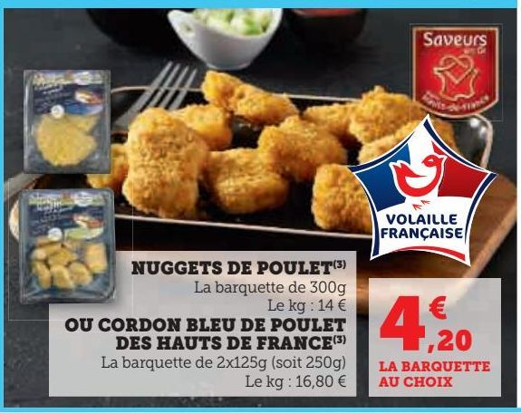 Nuggets de poulet ou cordon bleu de poulet des hauts de France