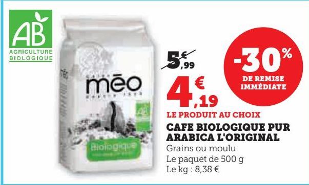 Café biologique pur arabica l'Original