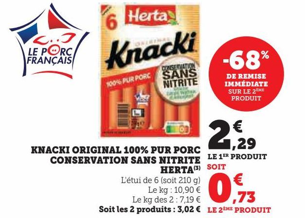 KNACKI ORIGINAL 100% PUR PORC  CONSERVATION SANS NITRITE  HERTA