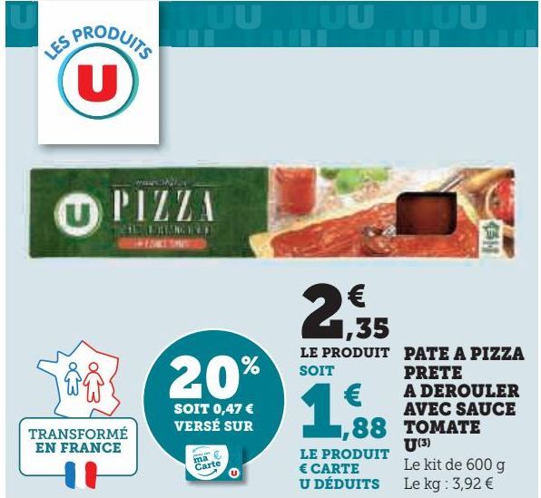 PATE A PIZZA PRETE A DEROULER AVEC SAUCE TOMATE U(3