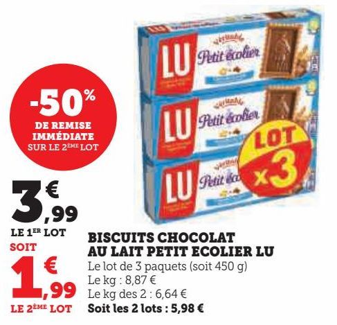 BISCUITS CHOCOLAT AU LAIT PETIT ECOLIER LU