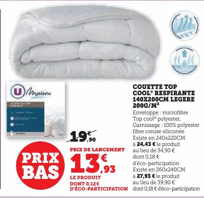 COUETTE TOP COOL® RESPIRANTE 140X200CM LEGERE 200G/M²