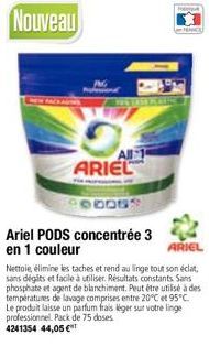 Nouveau  Pen  All 1  ARIEL  Ariel PODS concentrée 3 en 1 couleur  ARIEL  Nettoie, élimine les taches et rend au linge tout son éclat. sans dégâts et facile à utiliser. Résultats constants Sans phospha