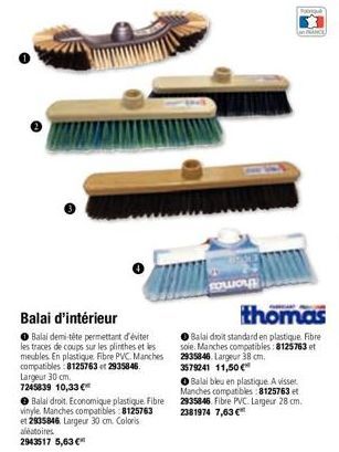 Balai d'intérieur  Balai demi-tête permettant d'éviter les traces de coups sur les plinthes et les meubles. En plastique Fibre PVC Manches compatibles : 81257632935846 Largeur 30 cm. 7245839 10,33€  F