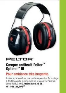 peltor  casque antibruit peltor™ optime™ iii  pour ambiance très bruyante.  arceau en acier offrant une meilleure pression. technologie à double coquille qui minimise les résonances. pliant en boule. 