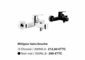 mitigeur bain/douche >chromé / 200nk.0-212,60 €ttc noir mat / 200nl.8-299 €ttc 