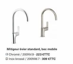 са  g  mitigeur évier standard, bec mobile chromé / 200nv.9-223 €ttc inox brossé / 200nw.7-309 €ttc 