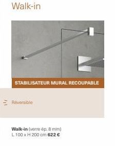 Walk-in  STABILISATEUR MURAL RECOUPABLE  Réversible  Walk-in (verre ép. 8 mm) L 100 x H 200 cm 622 € 