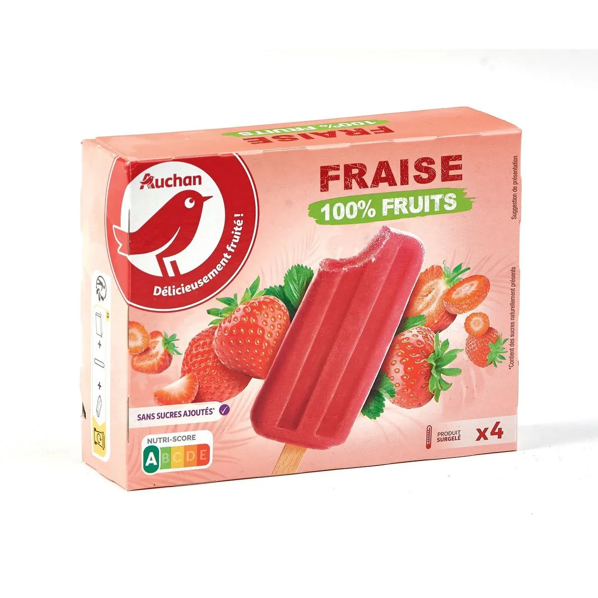 bâtonnets 100 % fruits fraise surgelés auchan 