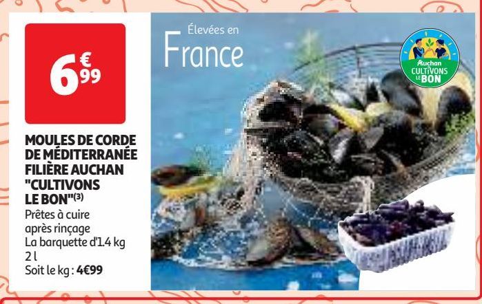 MOULES DE CORDE DE MEDITERRANEE FILIERE AUCHAN CULTIVONS LE BON