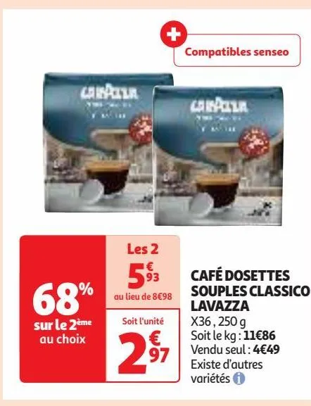 café dosettes souples classico lavazza