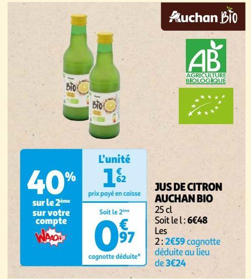 JUS DE CITRON AUCHAN BIO