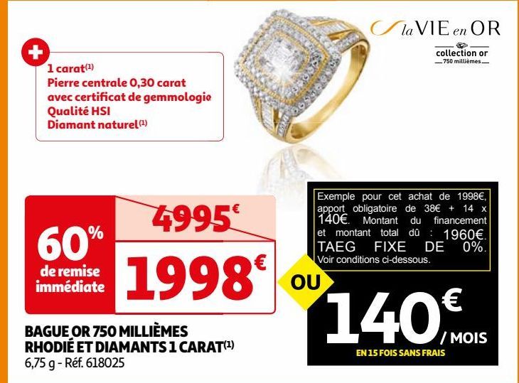 BAGUE OR 750 MILLIÈMES RHODIÉ ET DIAMANTS 1 CARAT(1)