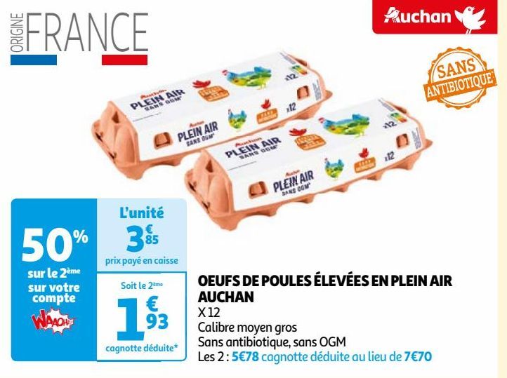 OEUFS DE POULES ÉLEVÉES EN PLEIN AIR AUCHAN