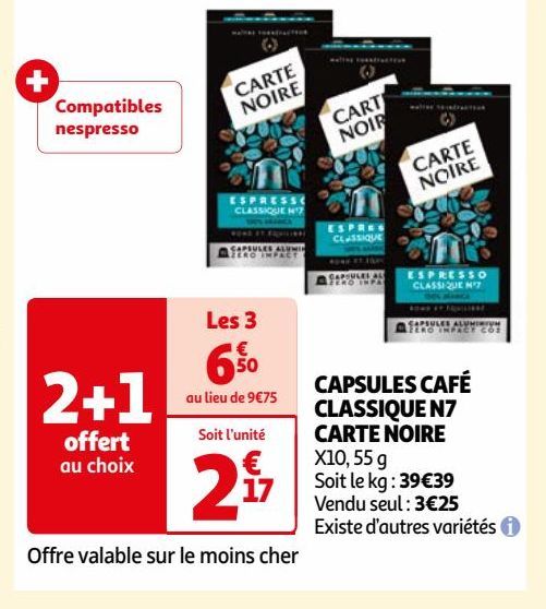 CAPSULES CAFÉ CLASSIQUE N7 CARTE NOIRE
