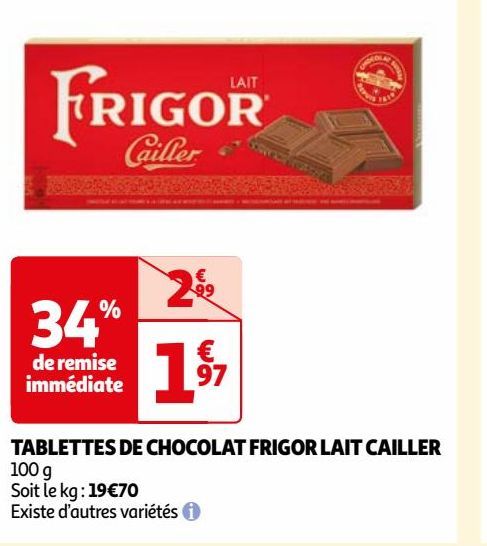 TABLETTES DE CHOCOLAT FRIGOR LAIT CAILLER