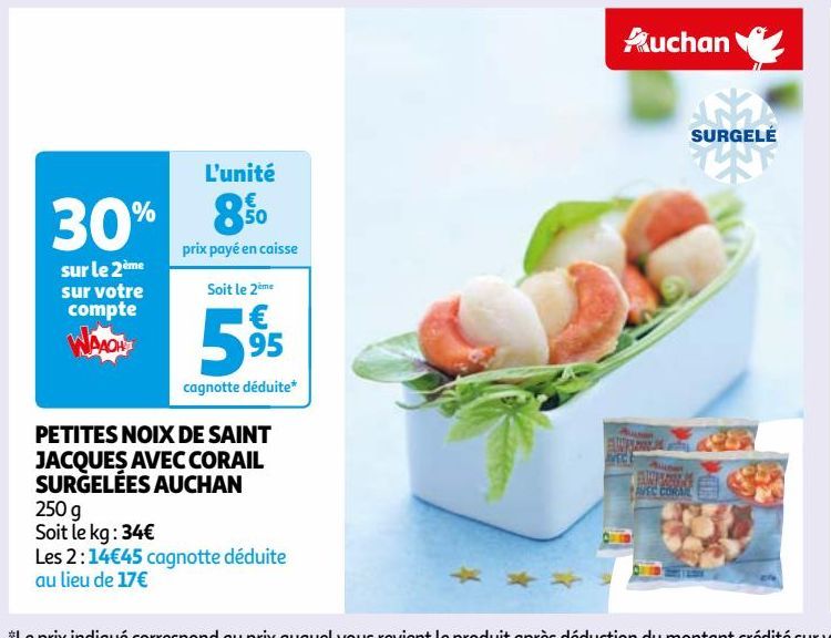 PETITES NOIX DE SAINT JACQUES AVEC CORAIL SURGELÉES AUCHAN