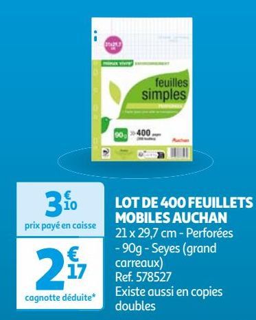 LOT DE 400 FEUILLETS MOBILES AUCHAN