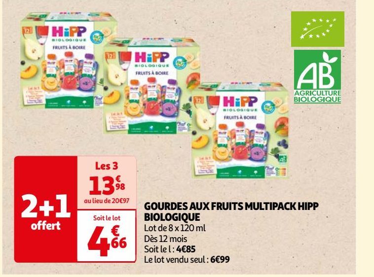 GOURDES AUX FRUITS MULTIPACK HIPP BIOLOGIQUE