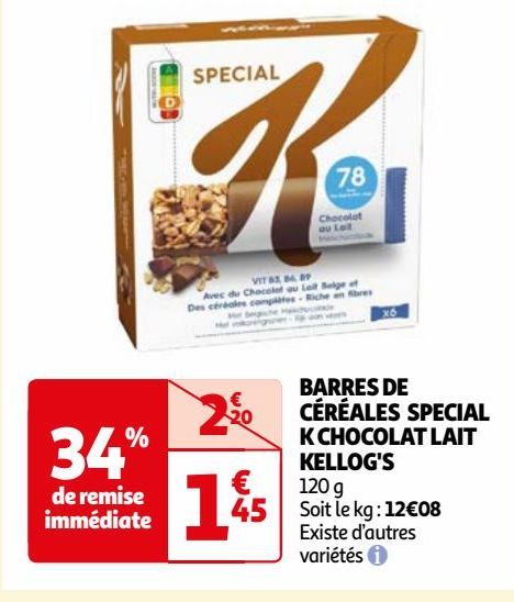 BARRES DE CÉRÉALES SPECIAL K CHOCOLAT LAIT KELLOG'S