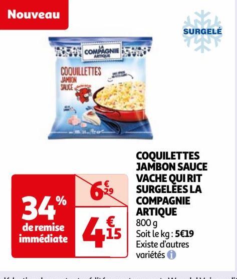 COQUILETTES JAMBON SAUCE VACHE QUI RIT SURGELÉES LA COMPAGNIE ARTIQUE