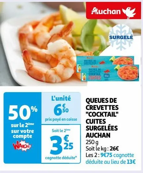 queues de crevettes "cocktail" cuites surgelées auchan