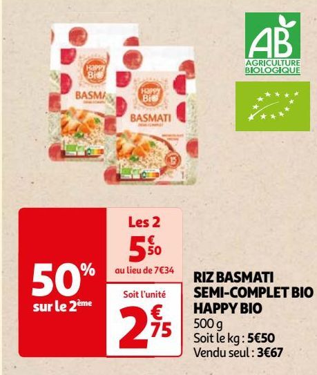 RIZ BASMATI SEMI-COMPLET BIO HAPPY BIO