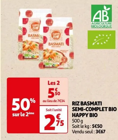 riz basmati semi-complet bio happy bio