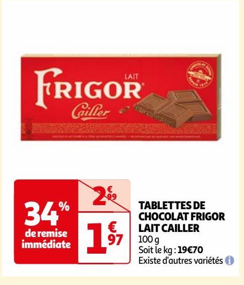  TABLETTES DE CHOCOLAT FRIGOR LAIT CAILLER