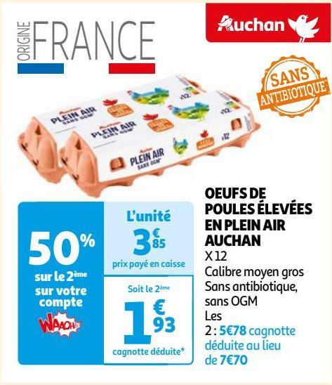 OEUFS DE POULES ÉLEVÉES EN PLEIN AIR AUCHAN