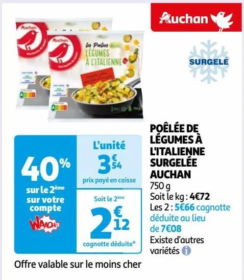 poêlée de légumes à l'italienne surgelée auchan