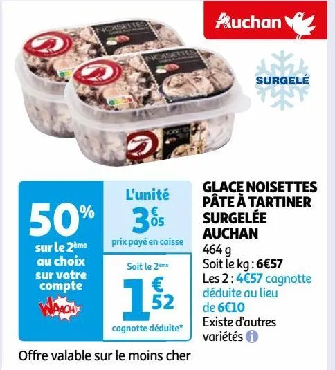 glace noisettes pâte à tartiner surgelée auchan