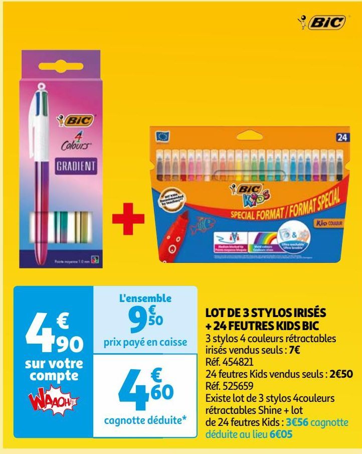 LOT DE 3 STYLOS IRISÉS + 24 FEUTRES KIDS BIC