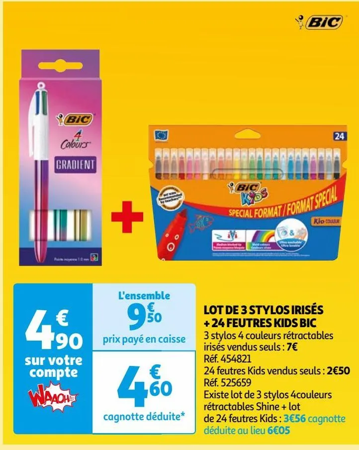 lot de 3 stylos irisés + 24 feutres kids bic