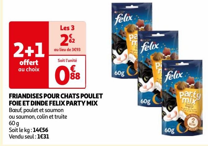 FRIANDISES POUR CHATS POULET FOIE ET DINDE FELIX PARTY MIX