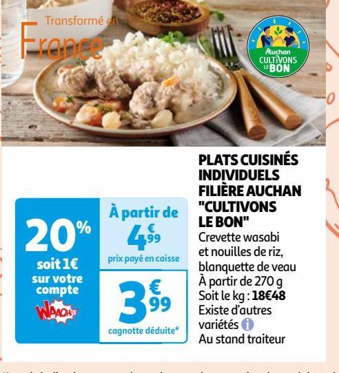  PLATS CUISINÉS INDIVIDUELS FILIÈRE AUCHAN "CULTIVONS LE BON