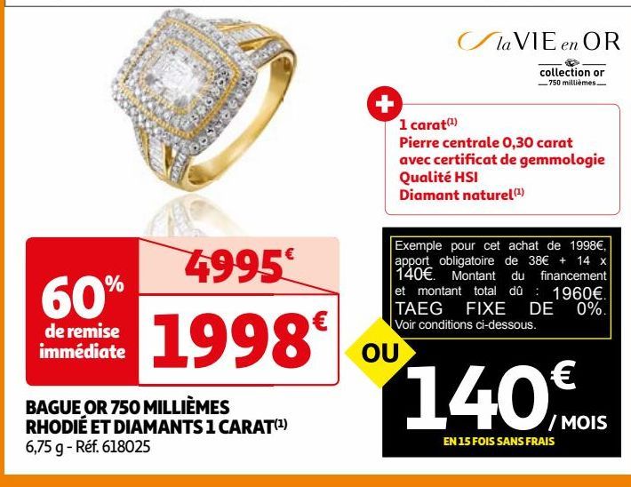  BAGUE OR 750 MILLIÈMES RHODIÉ ET DIAMANTS 1 CARAT(1)