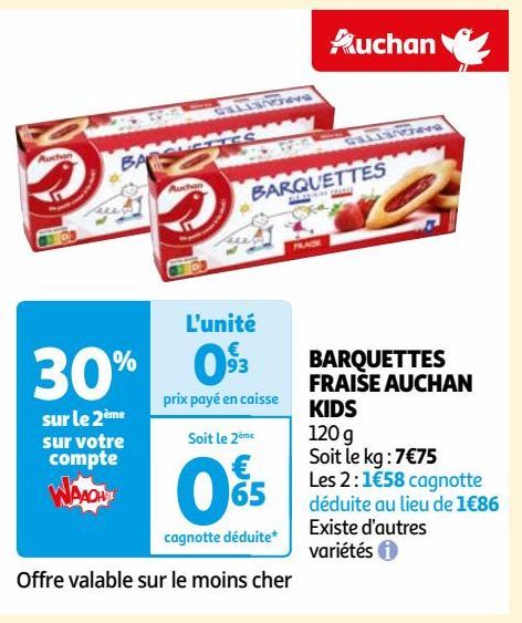  BARQUETTES FRAISE AUCHAN KIDS