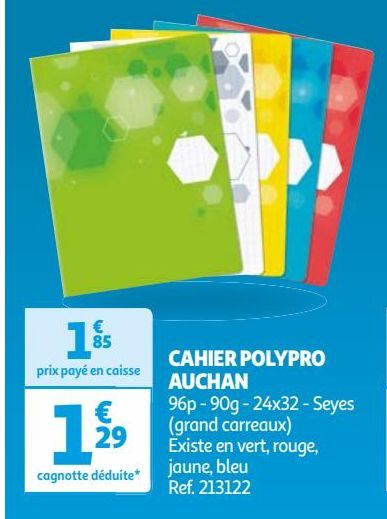 CAHIER POLYPRO AUCHAN